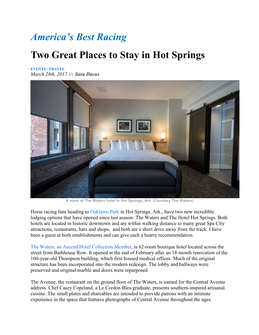 America's Best Racing Two Great Places to Stay in Hot Springs