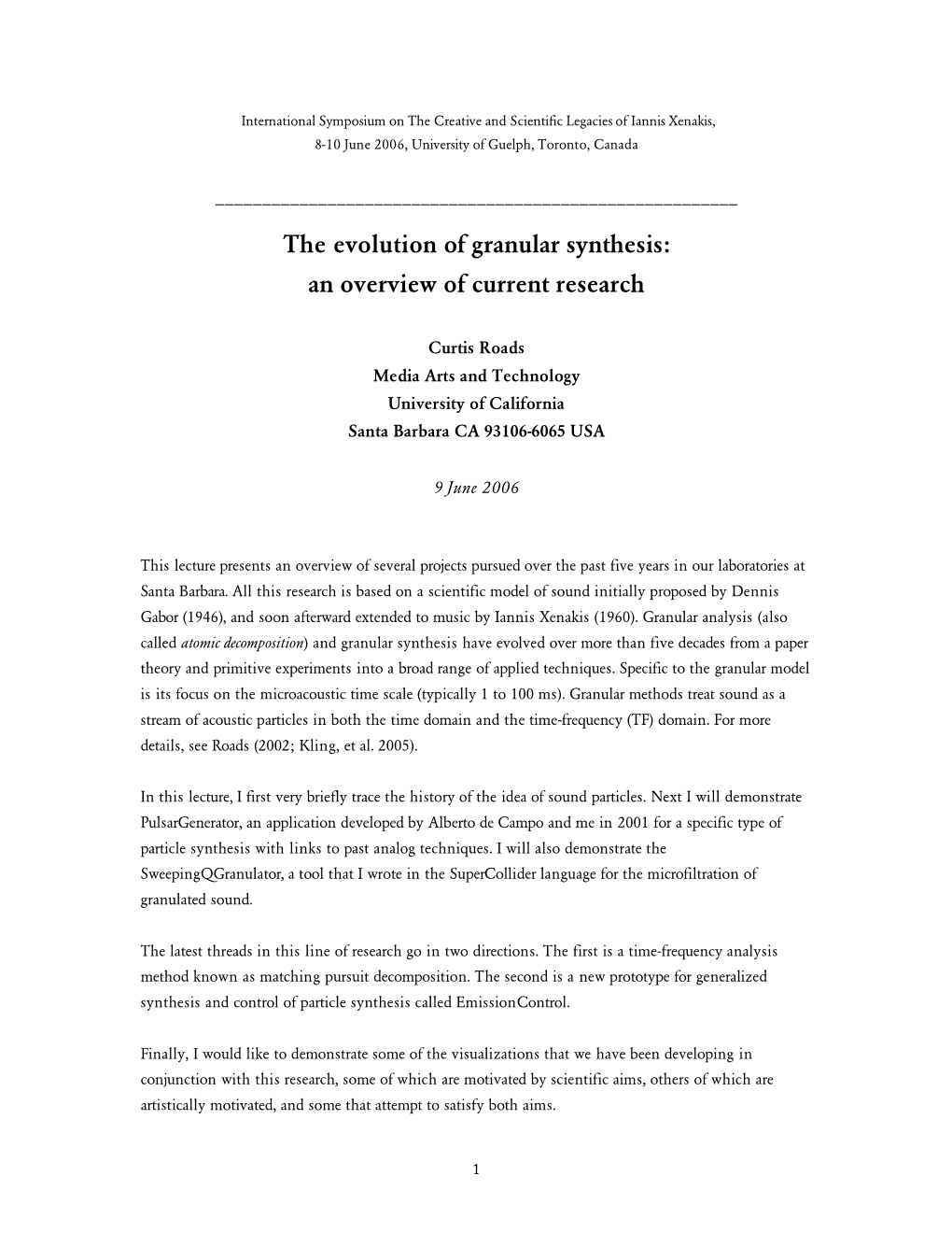 The Evolution of Granular Synthesis: an Overview of Current Research