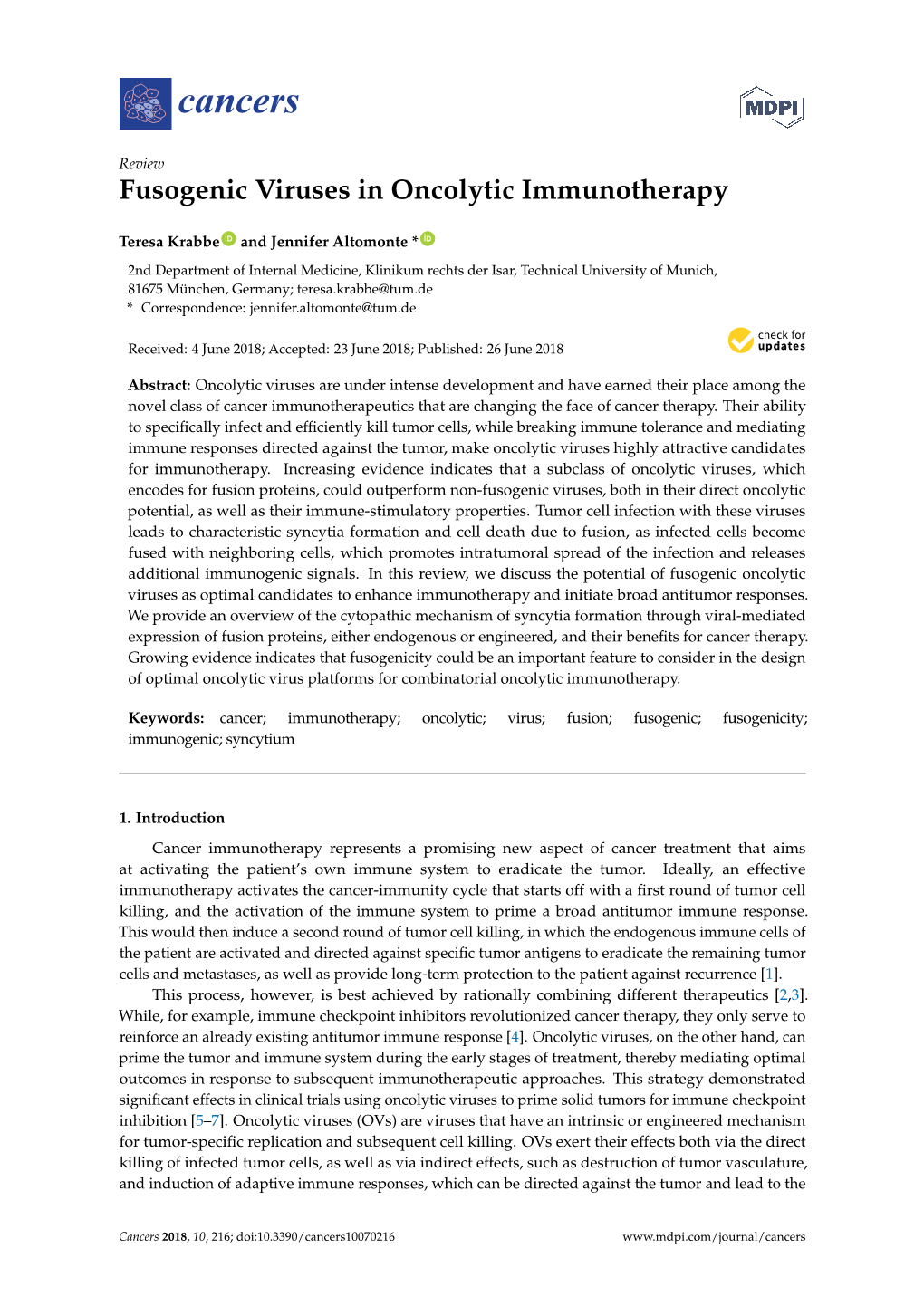 Fusogenic Viruses in Oncolytic Immunotherapy