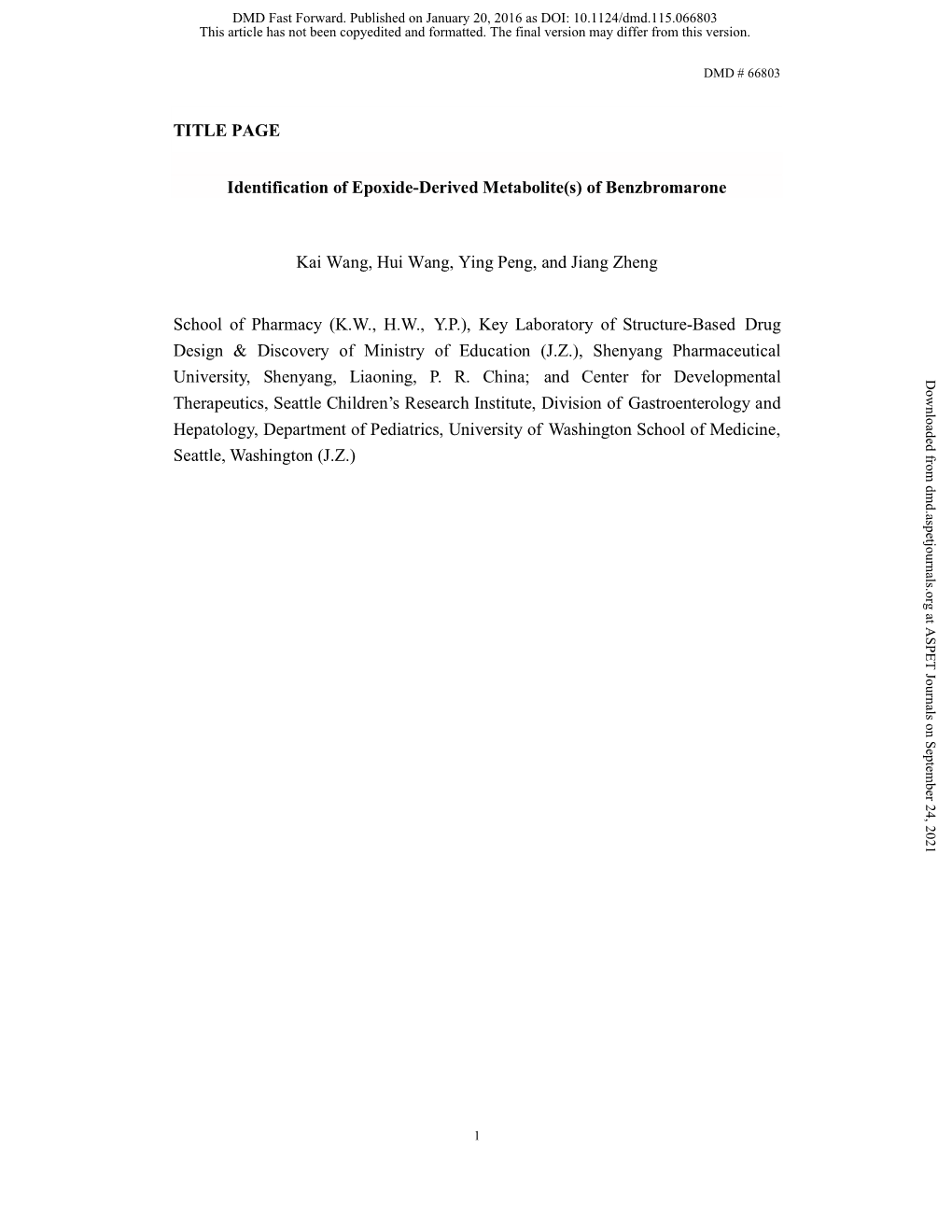 TITLE PAGE Identification of Epoxide-Derived Metabolite(S) Of