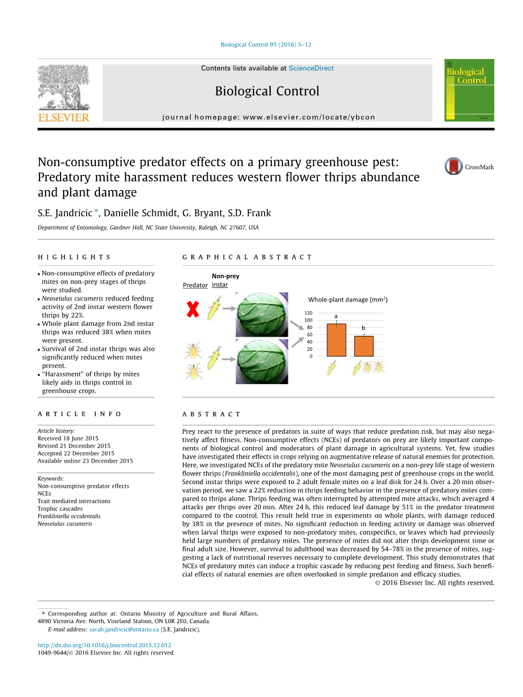 Predatory Mite Harassment Reduces Western Flower Thrips Abundance