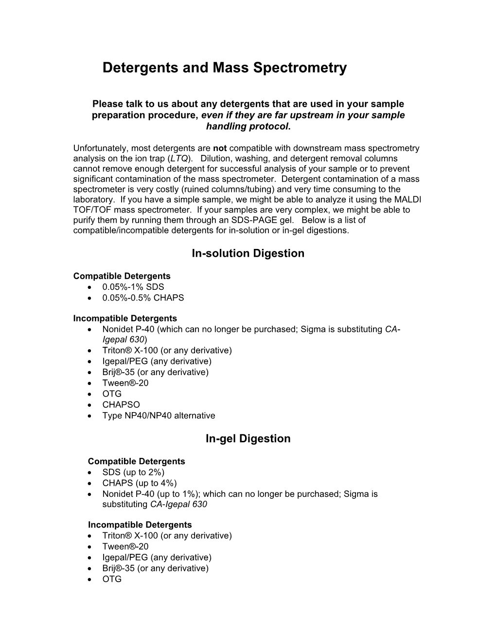 Detergents and Mass Spectrometry