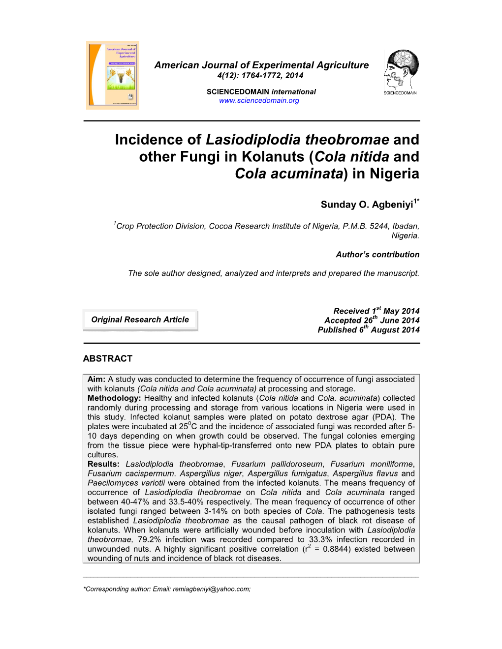 Cola Nitida and Cola Acuminata) in Nigeria