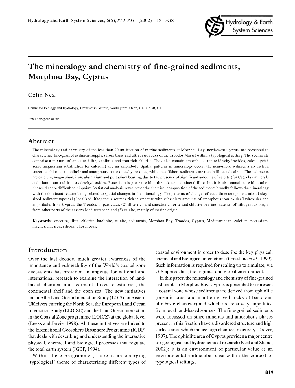 The Mineralogy and Chemistry of Fine-Grained Sediments, Morphou Bay, Cyprus