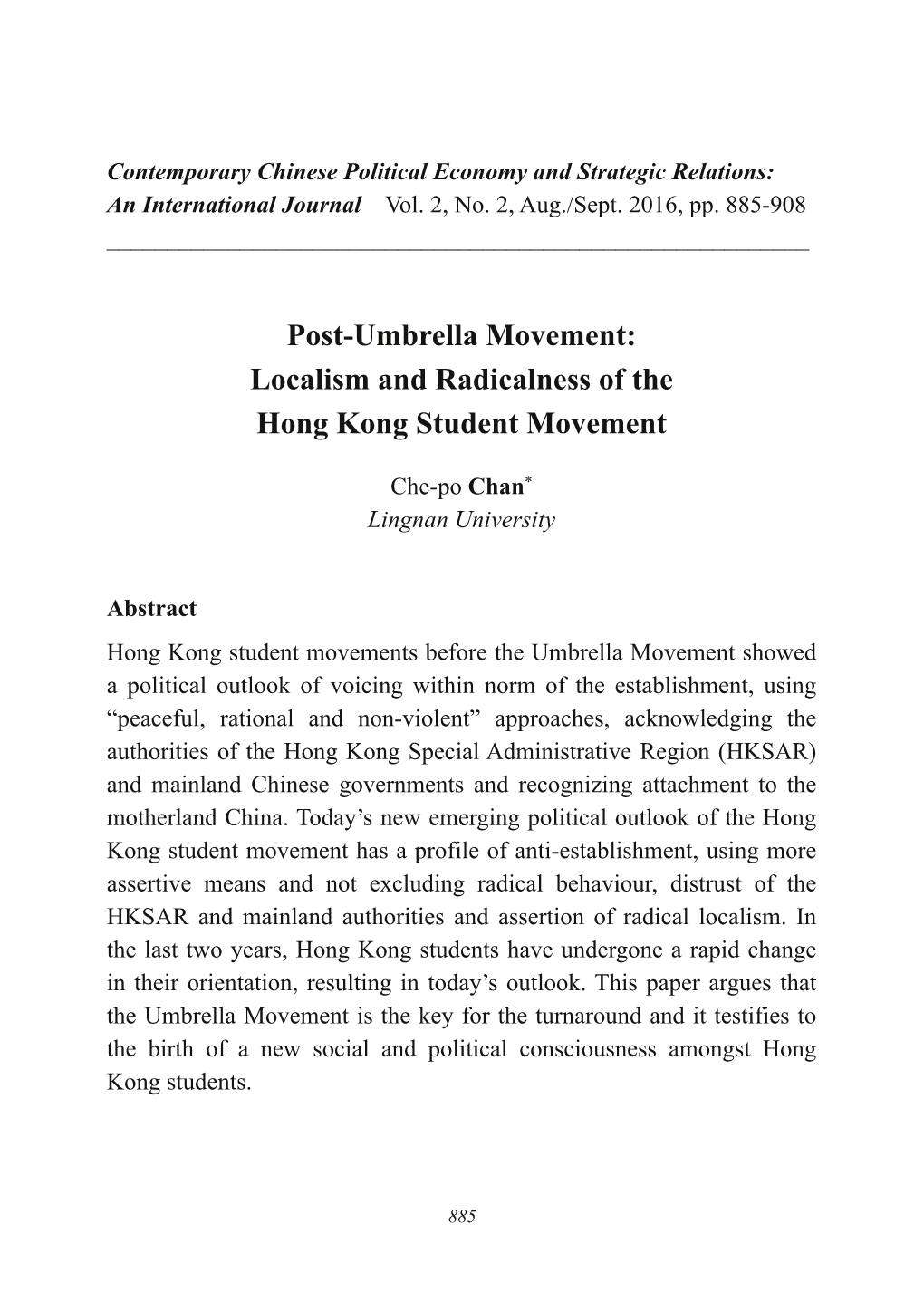 Localism and Radicalness of the Hong Kong Student Movement