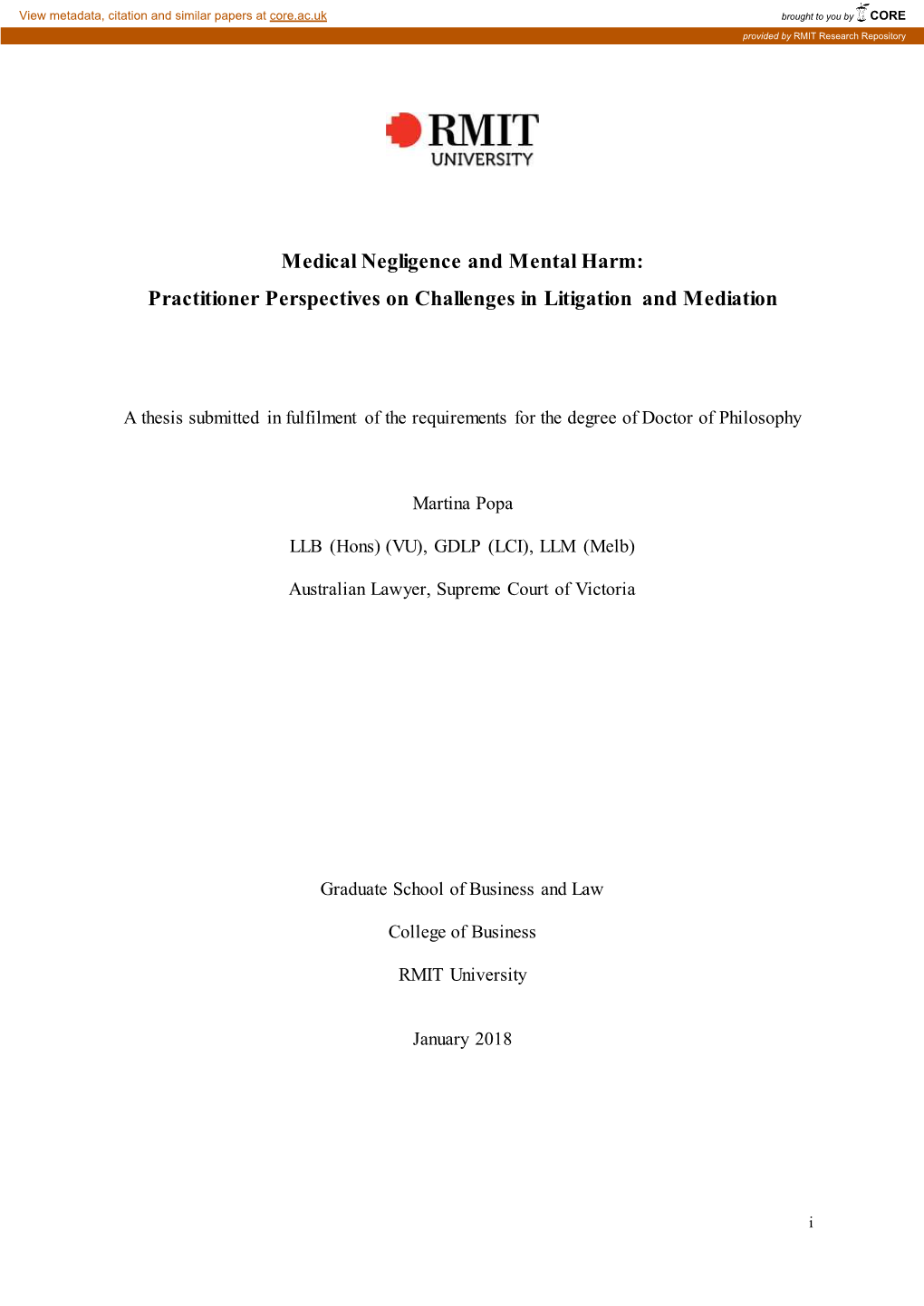 Medical Negligence and Mental Harm: Practitioner Perspectives on Challenges in Litigation and Mediation