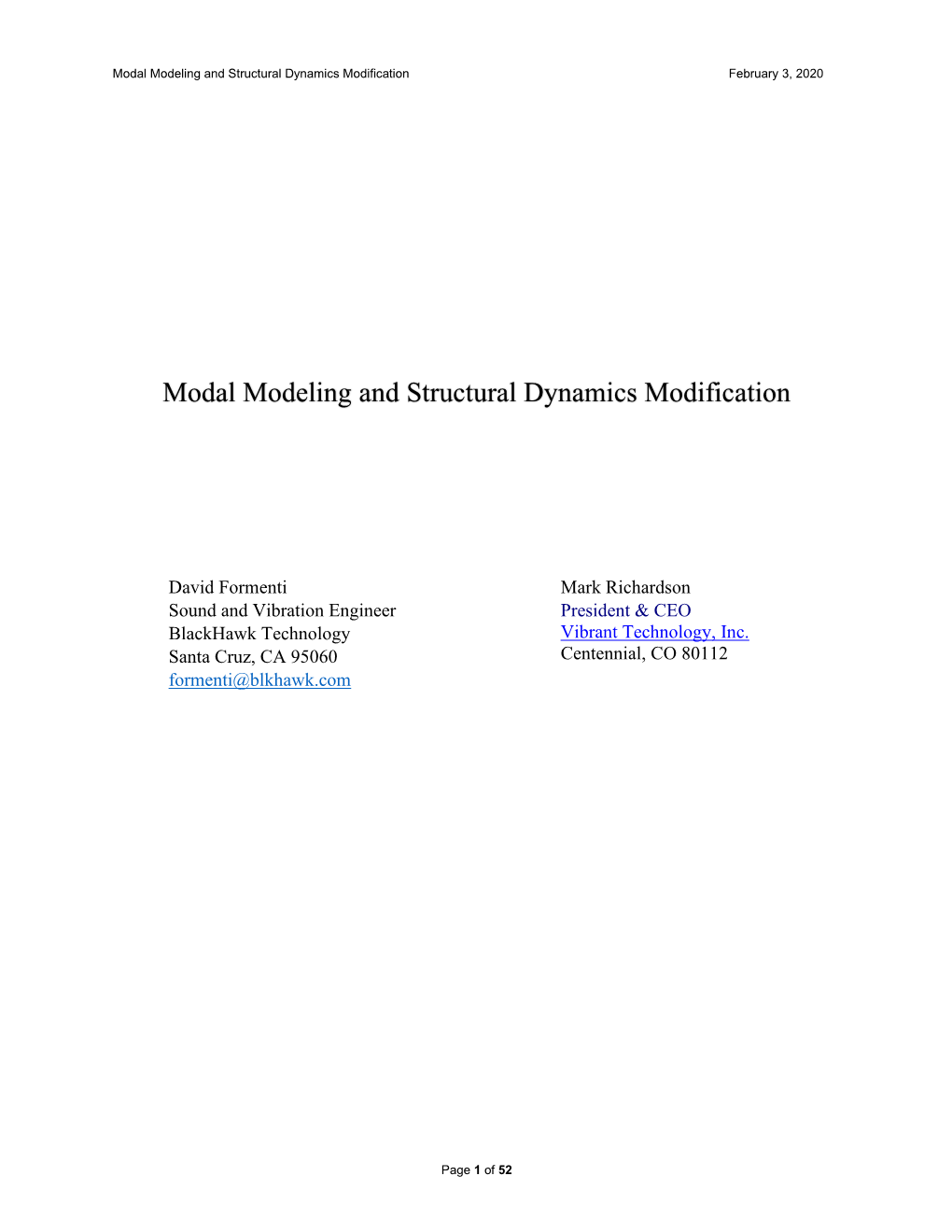 Structural Dynamics Modification and Modal Modeling