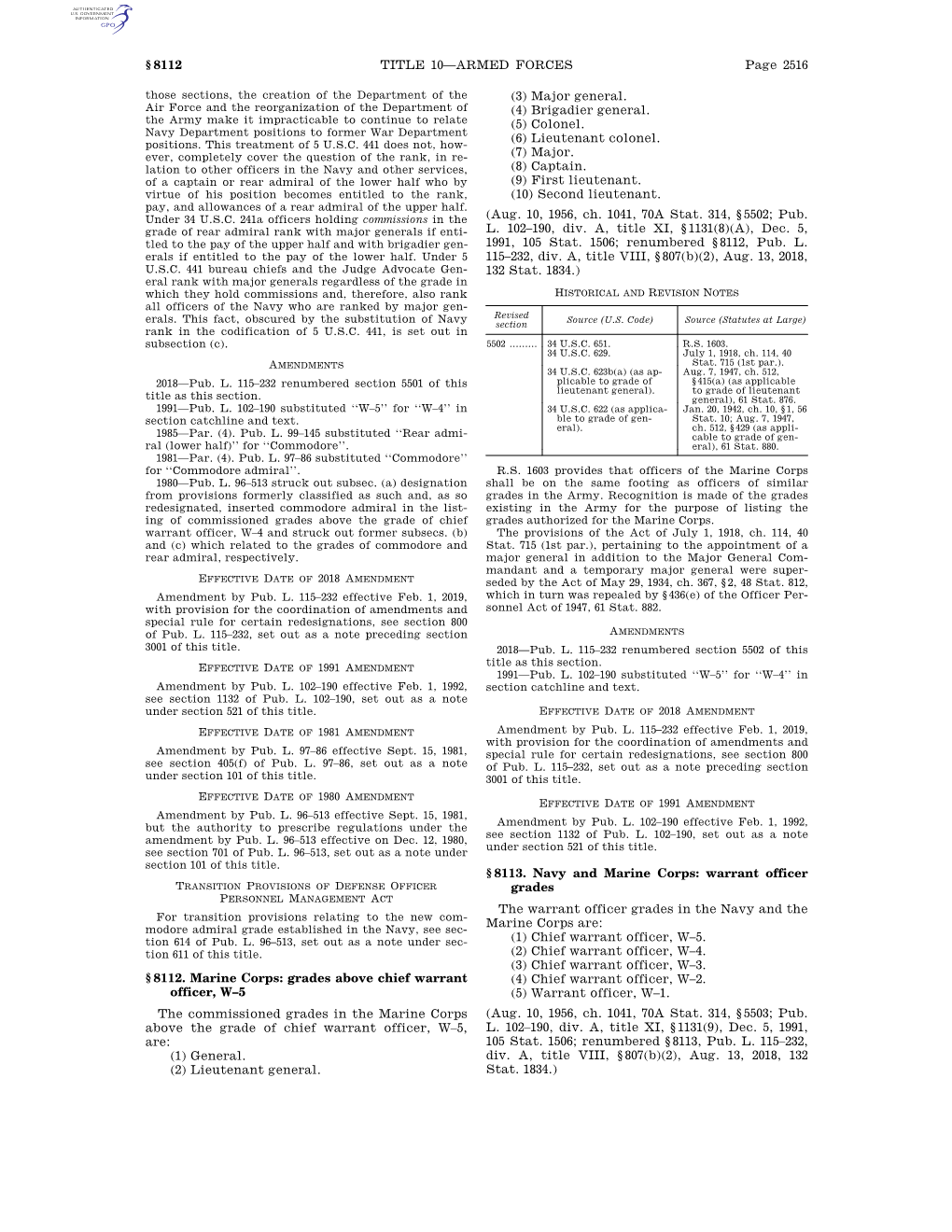 Page 2516 TITLE 10—ARMED FORCES § 8112 §8112. Marine