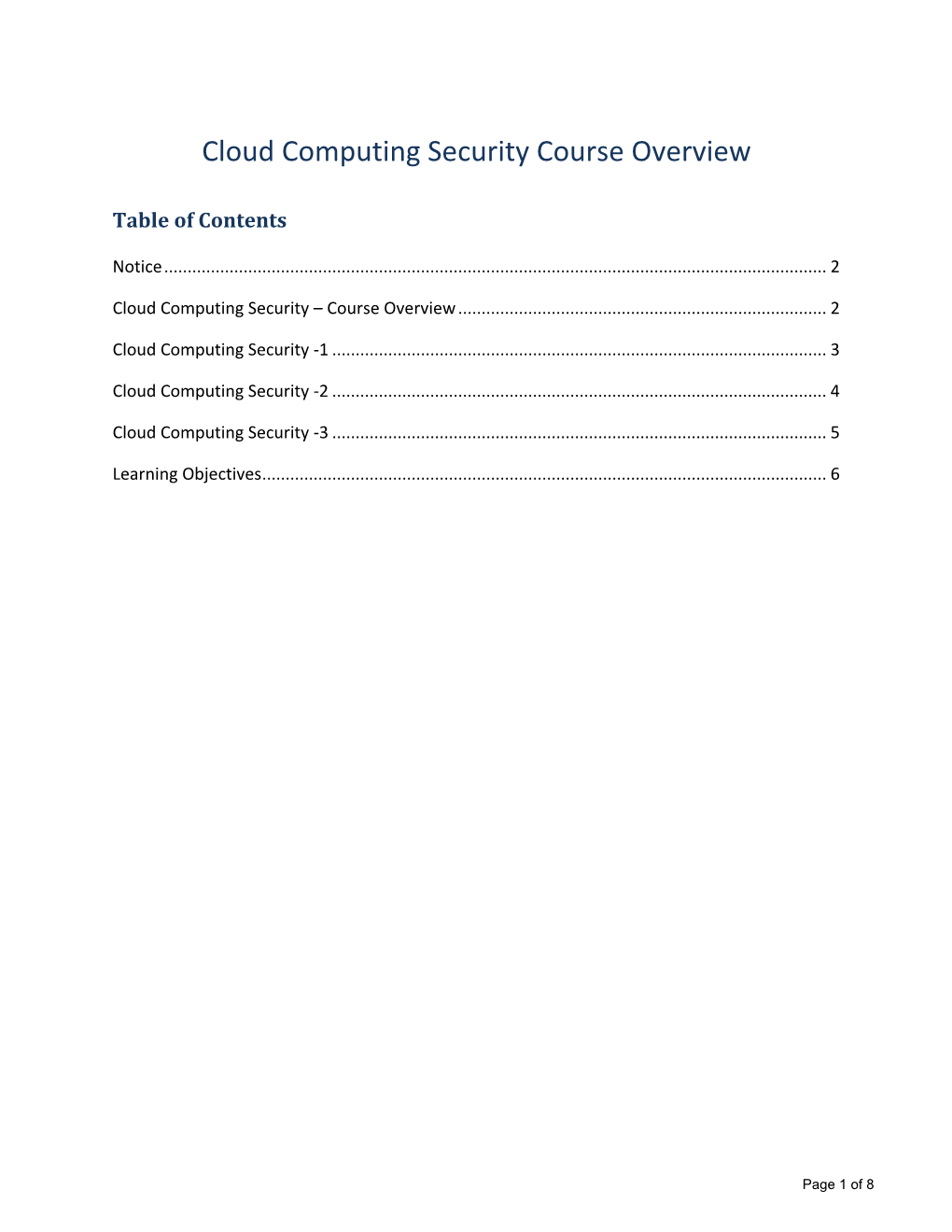 Cloud Computing Security Course Overview