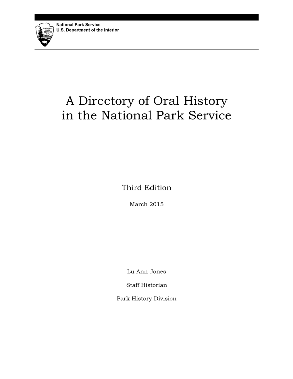 A Directory of Oral History in the National Park Service, Third Edition