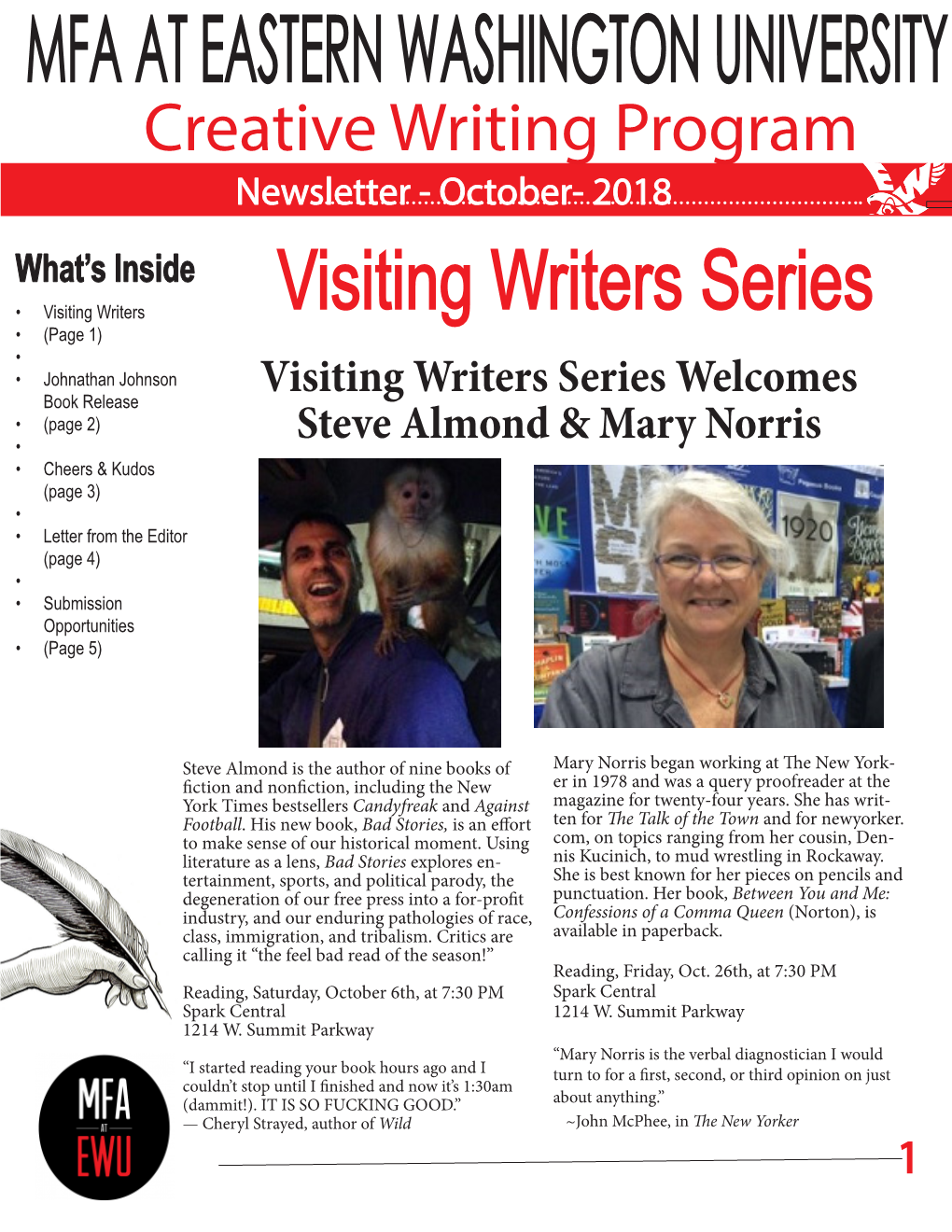 MFA at EASTERN WASHINGTON UNIVERSITY Creative Writing Program Newsletter - October- 2018