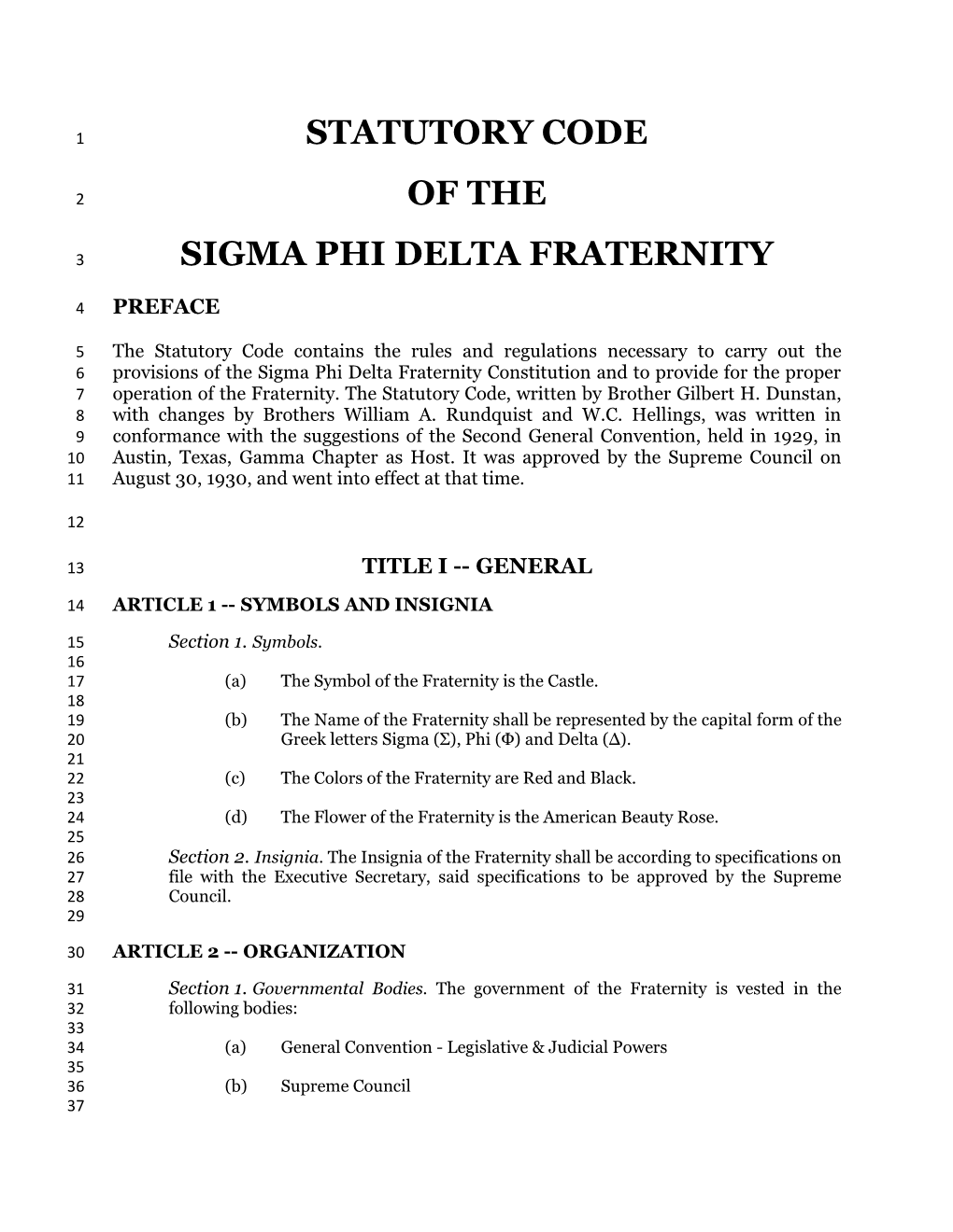 Statutory Code of the Sigma Phi Delta Fraternity