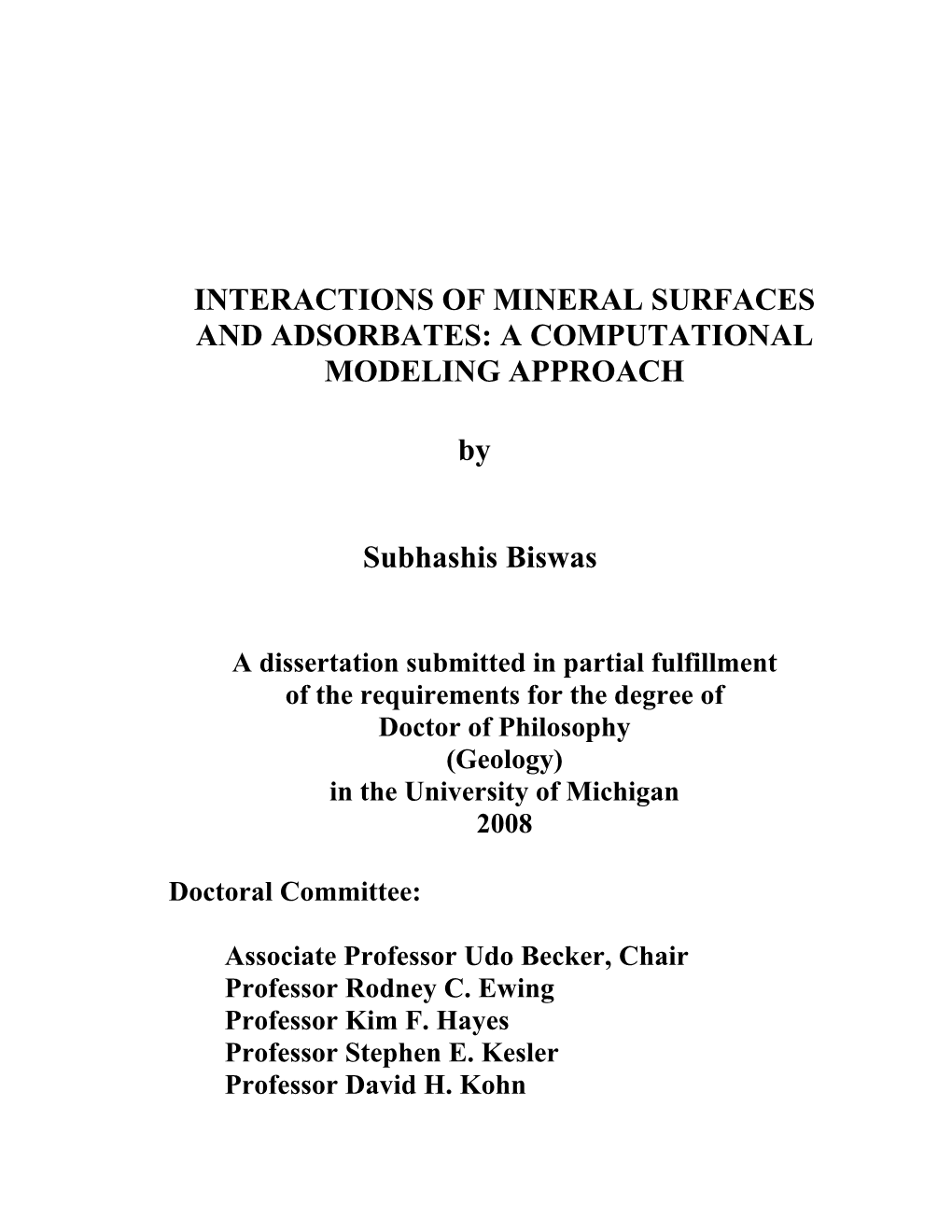 Interactions of Mineral Surfaces and Adsorbates: a Computational Modeling Approach