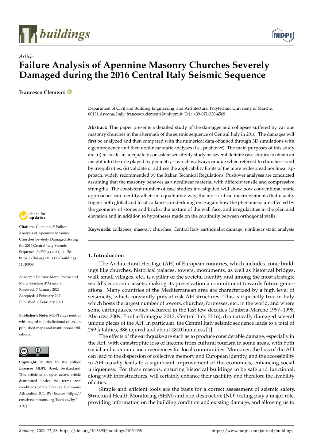 Failure Analysis of Apennine Masonry Churches Severely Damaged During the 2016 Central Italy Seismic Sequence