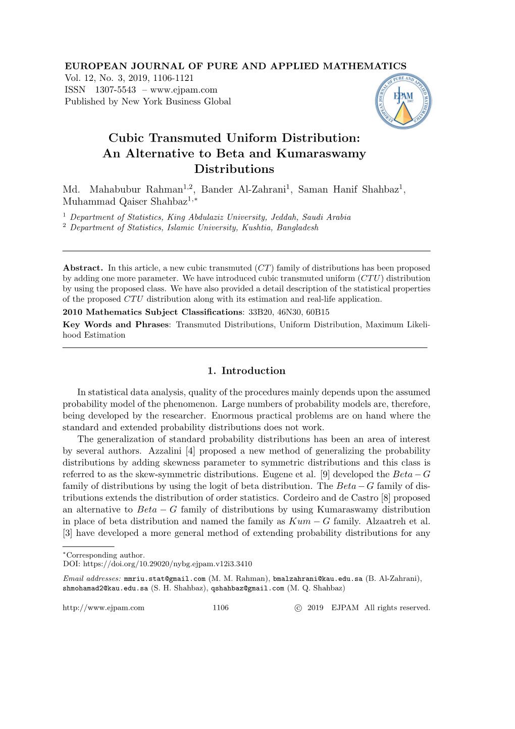 Cubic Transmuted Uniform Distribution: an Alternative to Beta and Kumaraswamy Distributions Md