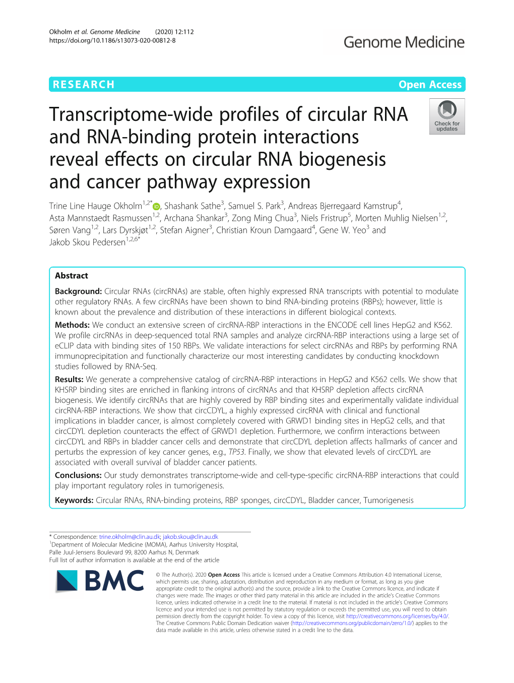 Transcriptome-Wide Profiles of Circular RNA and RNA-Binding Protein