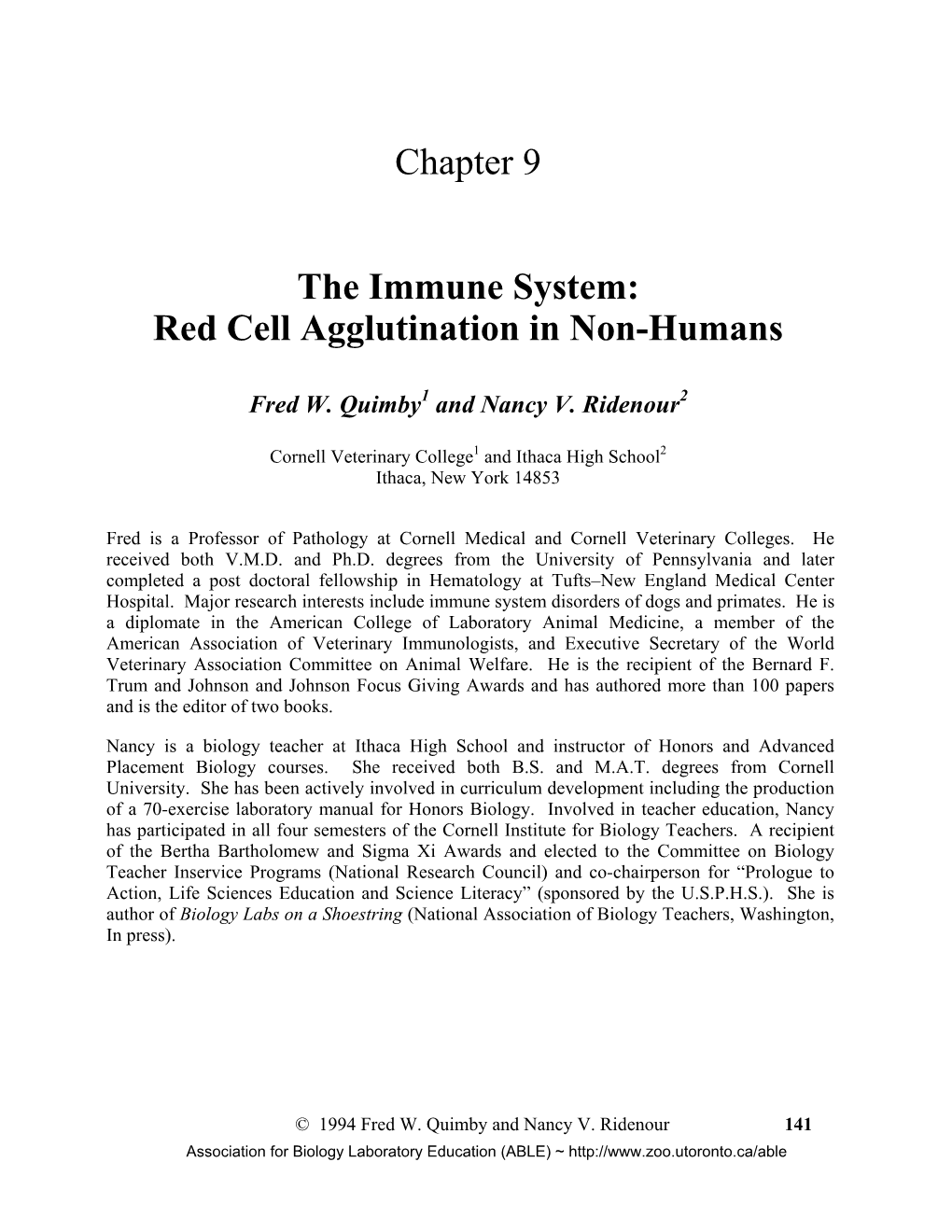 Red Cell Agglutination in Non-Humans