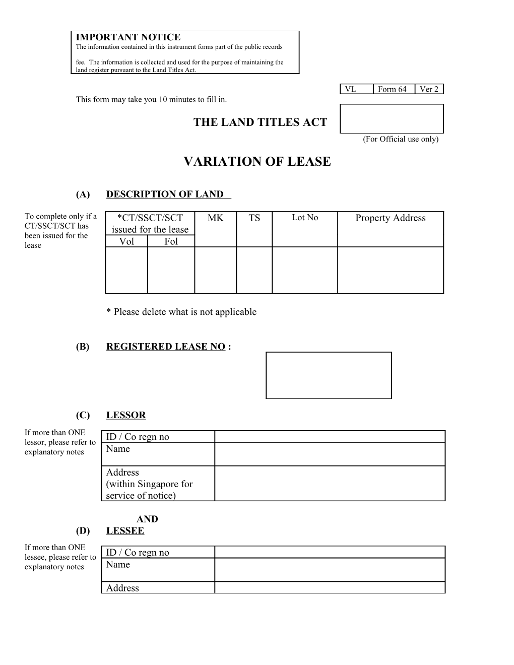 Variation of Lease