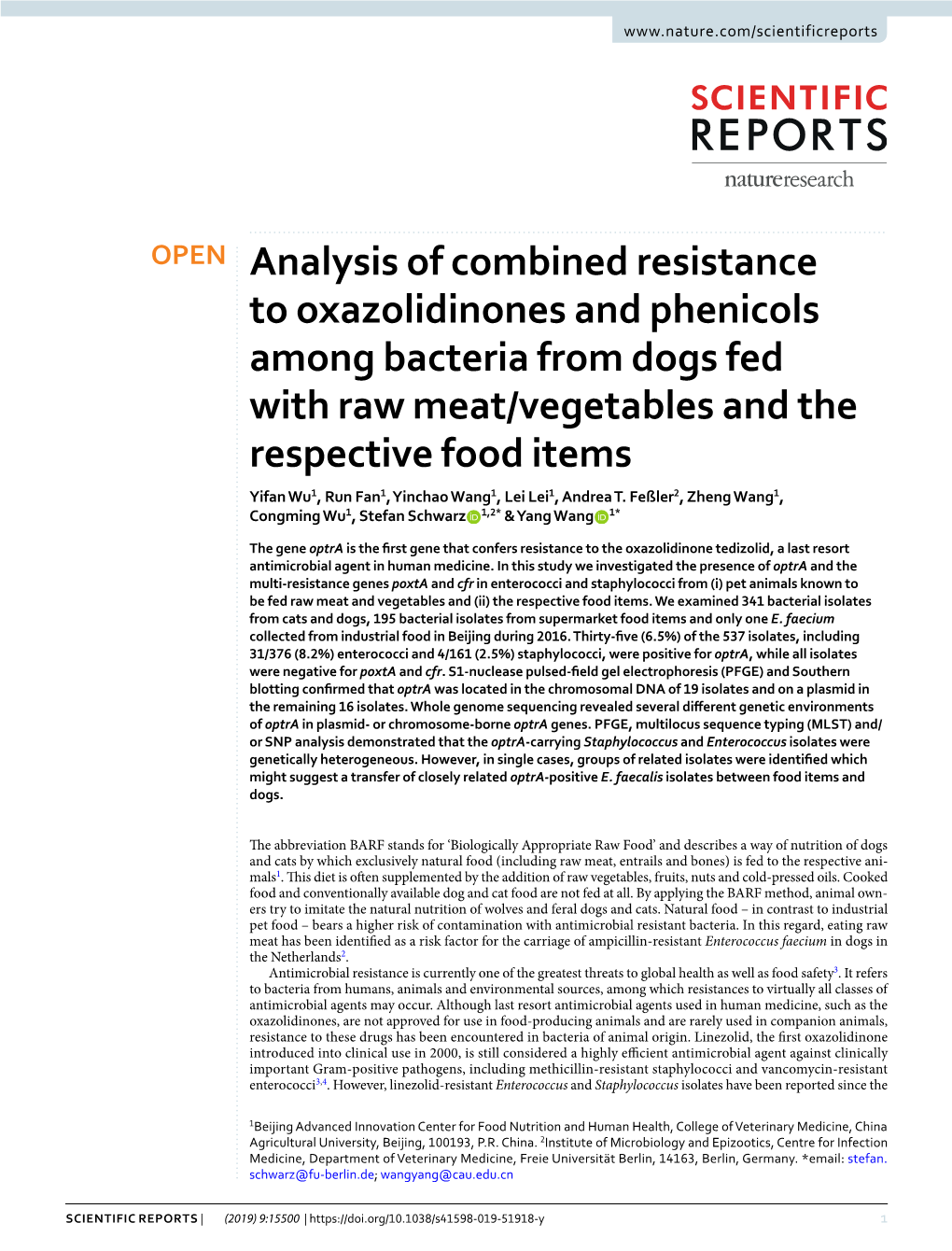 Analysis of Combined Resistance to Oxazolidinones and Phenicols