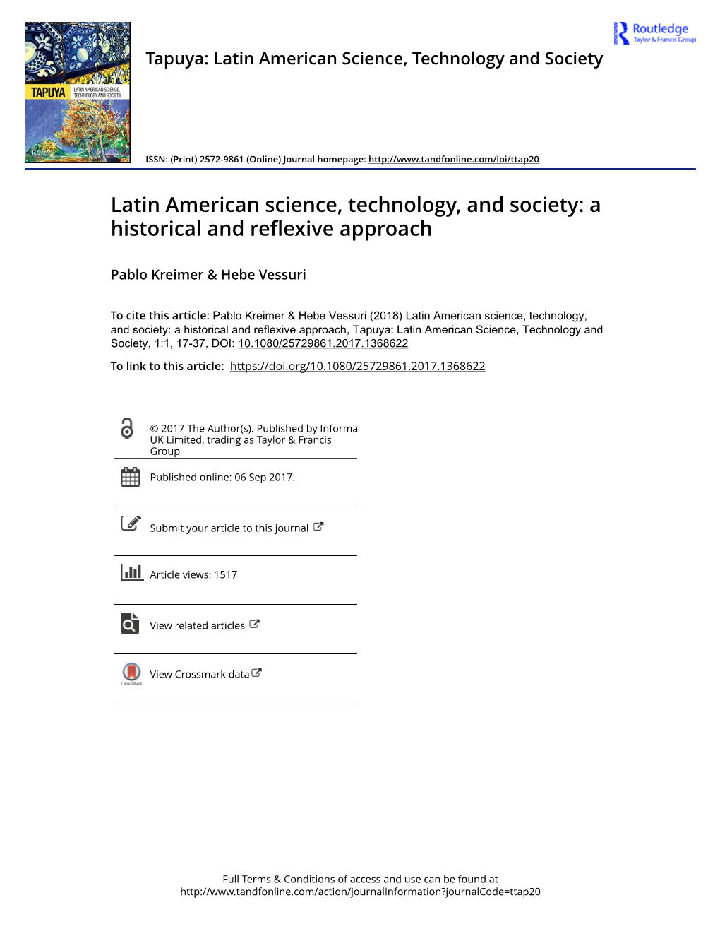 Latin American Science, Technology, and Society: a Historical and Reflexive Approach