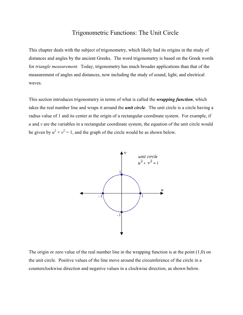 Trigonometric Functions: the Unit Circle