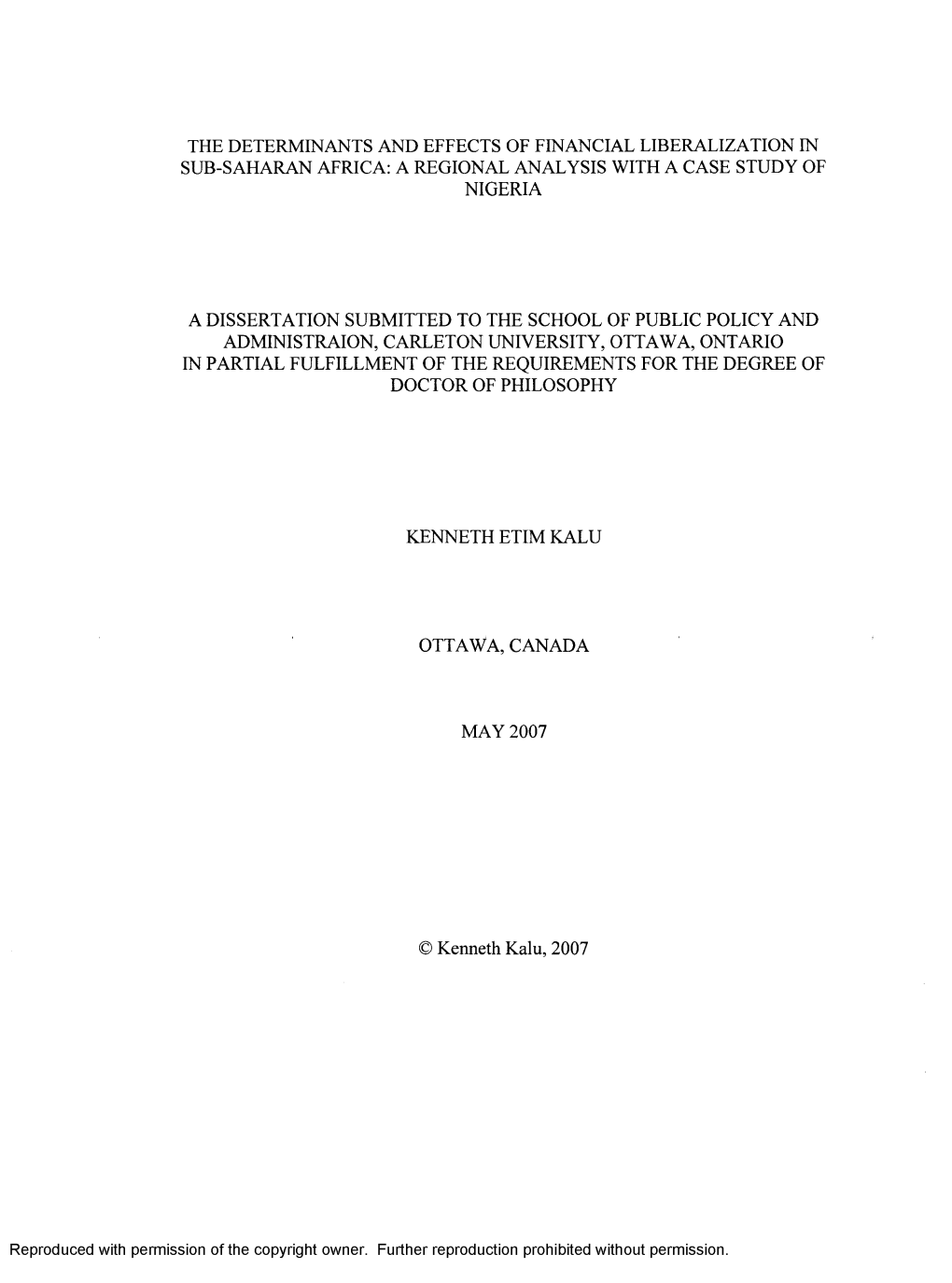 The Determinants and Effects of Financial Liberalization in Sub-Saharan Africa: a Regional Analysis with a Case Study of Nigeria