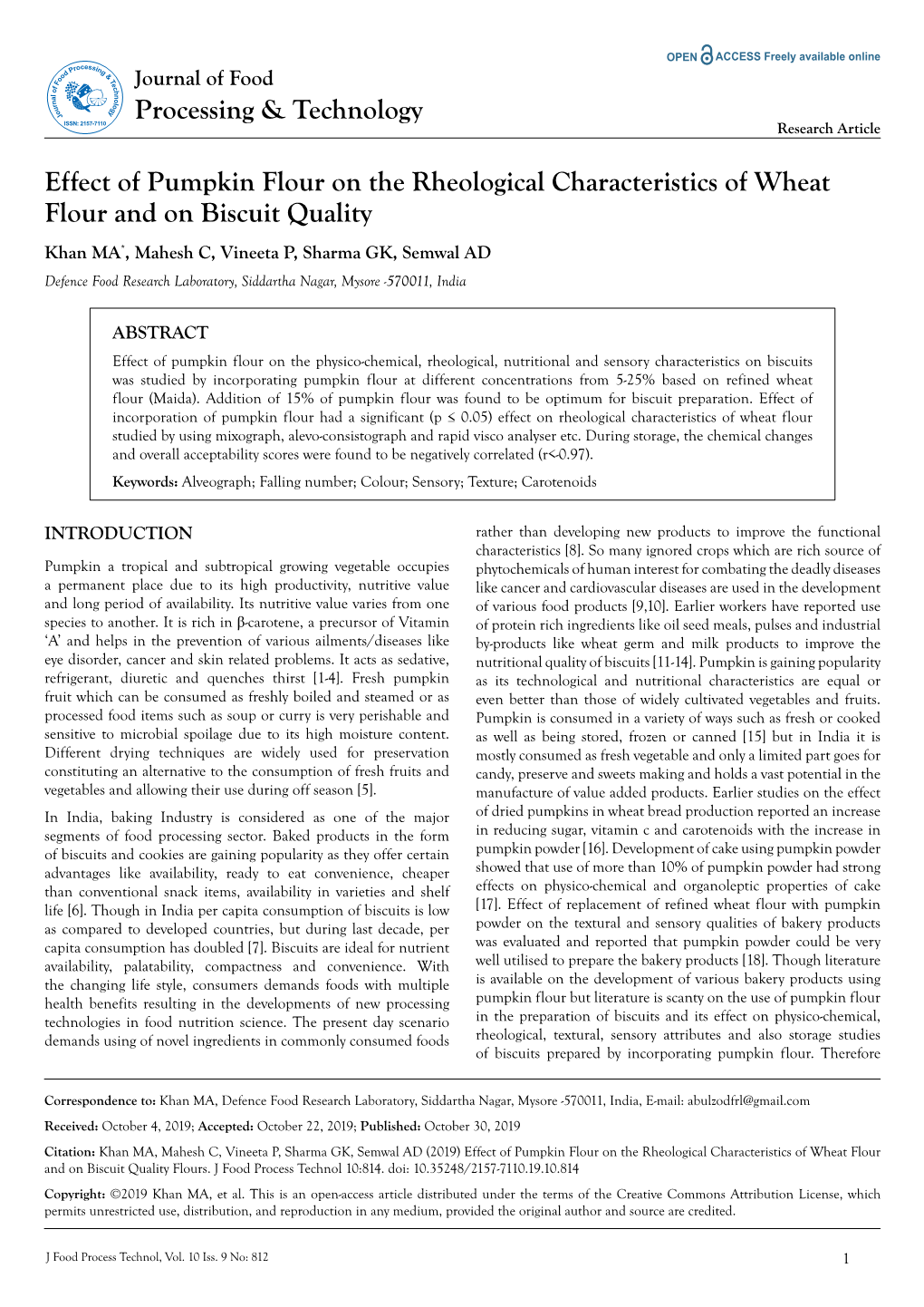 Formulation and Sensory Acceptability of Flat Bread from Kocho With