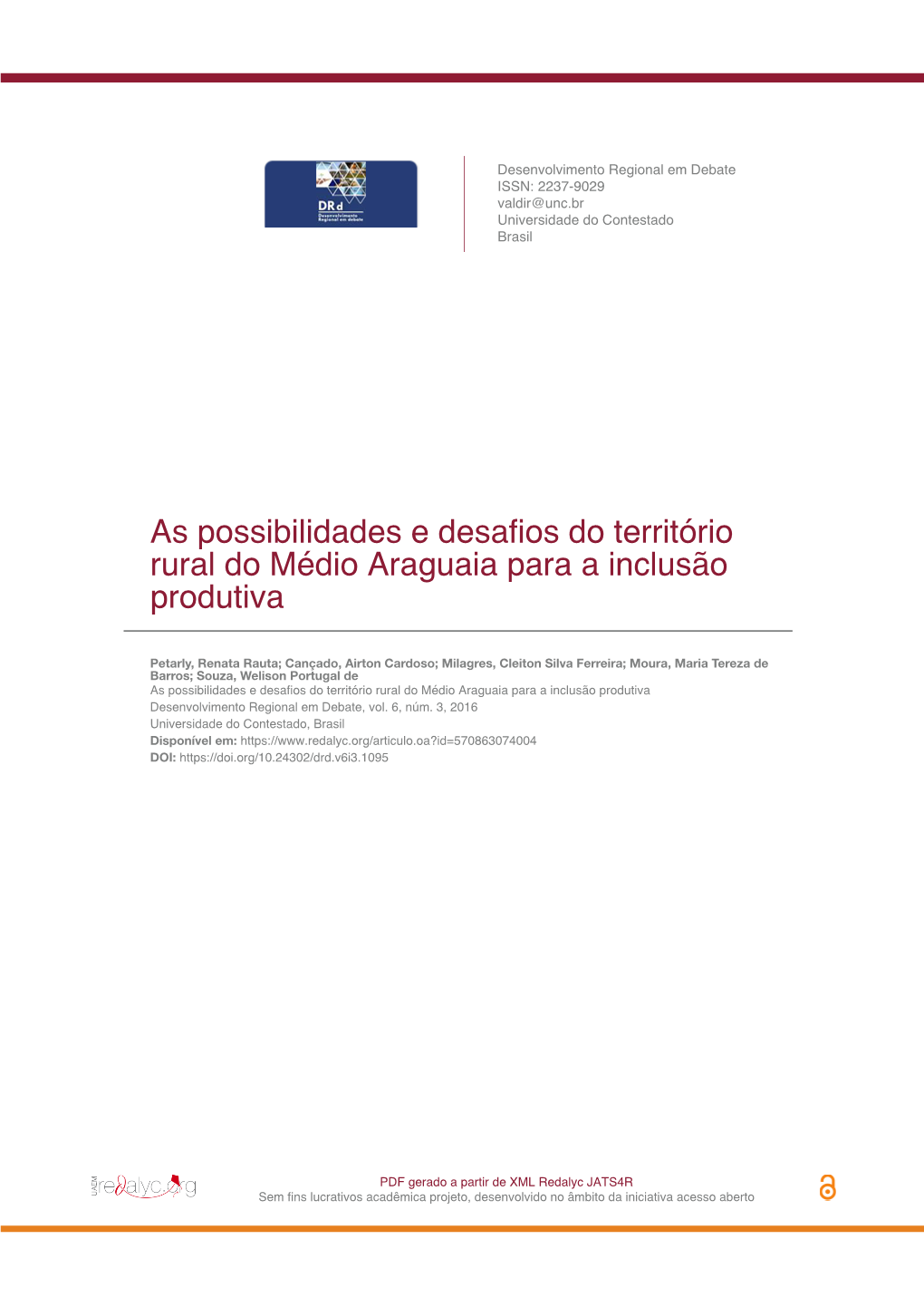 As Possibilidades E Desafios Do Território Rural Do Médio Araguaia Para a Inclusão Produtiva