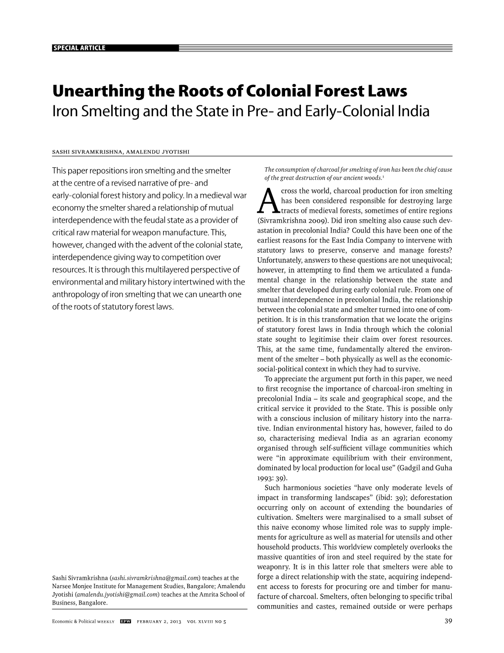 Unearthing the Roots of Colonial Forest Laws Iron Smelting and the State in Pre- and Early-Colonial India