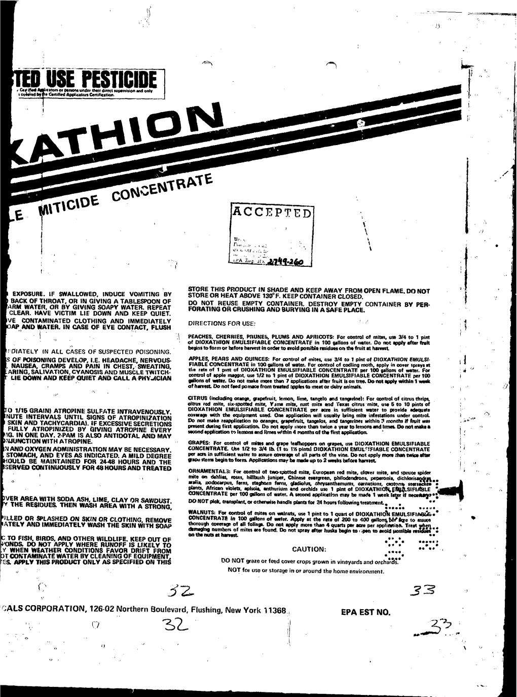 U.S. EPA, Pesticide Product Label, DIOXATHION EMULSIFIABLE