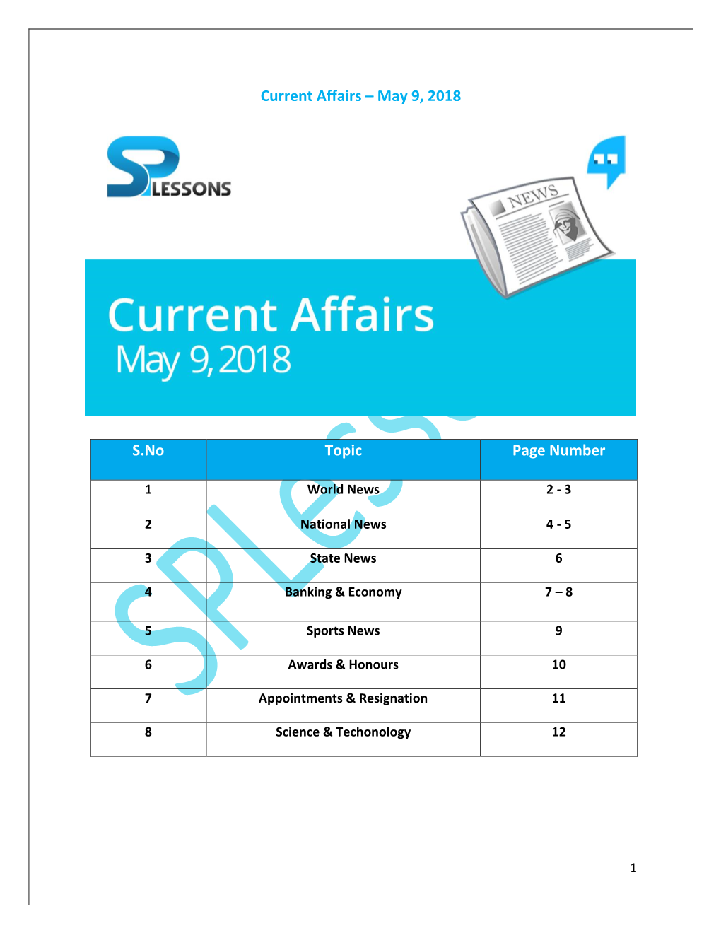 Current Affairs – May 9, 2018