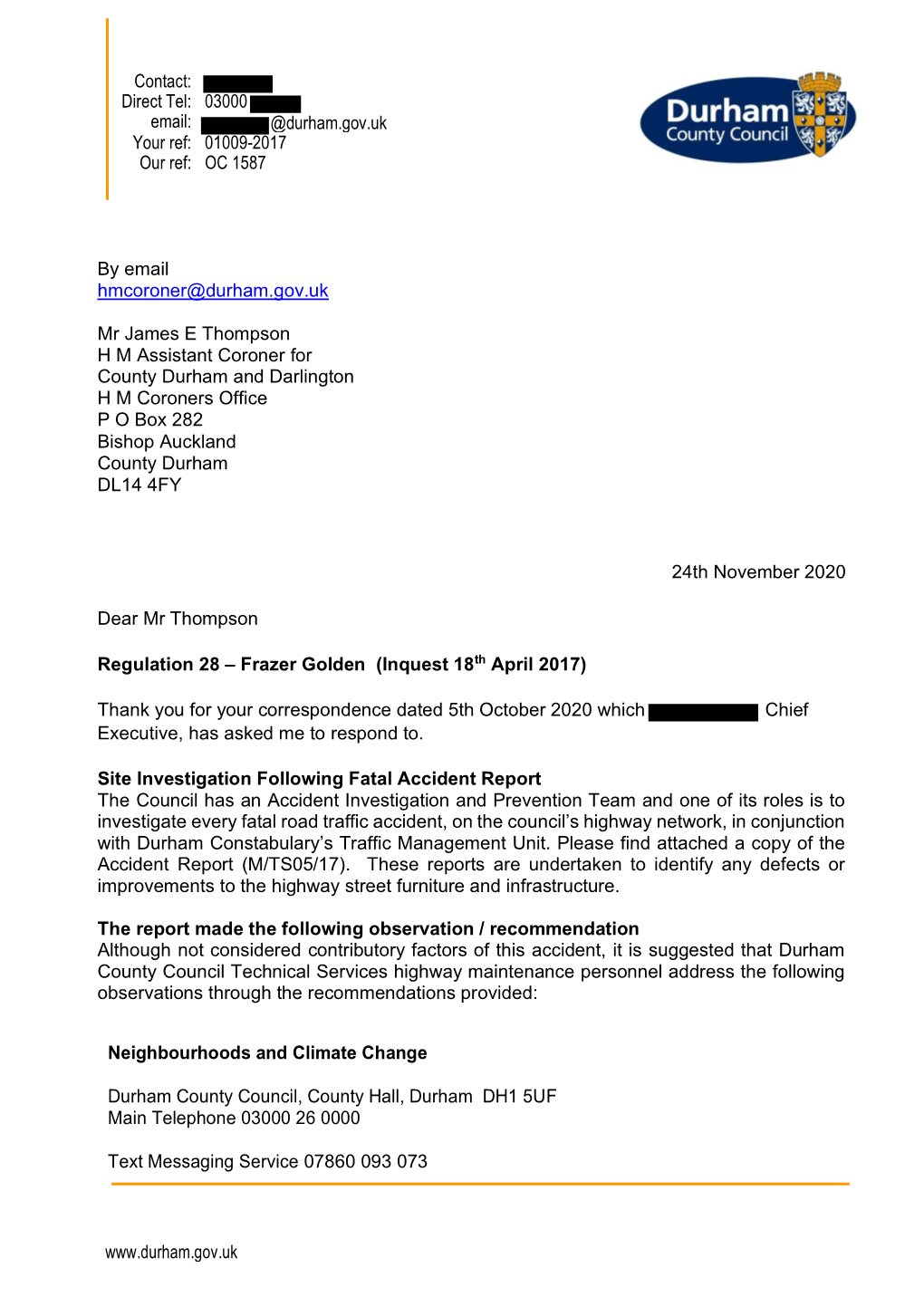 2020-0197 Response from Durham County Council Redacted