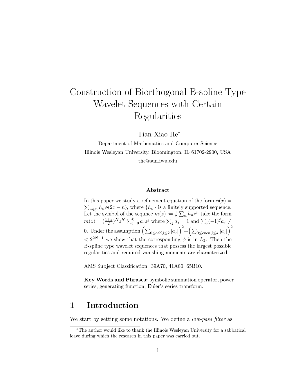 Construction of Biorthogonal B-Spline Type Wavelet Sequences with Certain Regularities