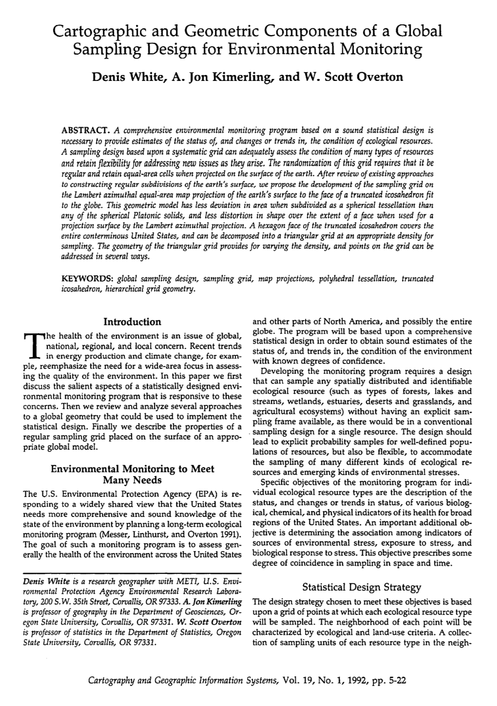 Cartographic and Geometric Components of a Global Sampling