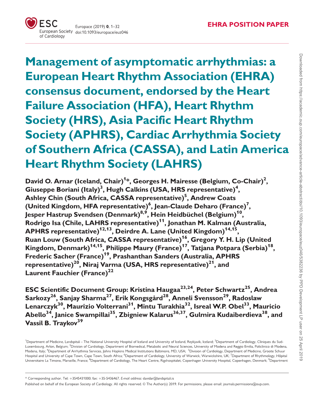 Management of Asymptomatic Arrhythmias