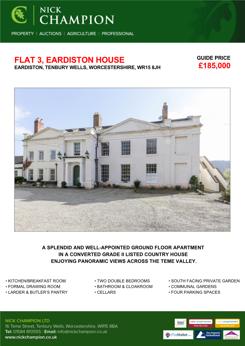 Flat 3, Eardiston House Guide Price Eardiston, Tenbury Wells, Worcestershire, Wr15 8Jh £185,000