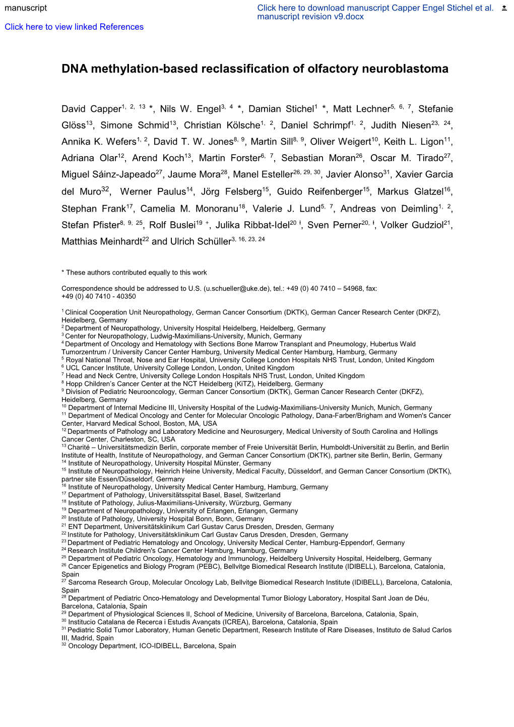 DNA Methylation-Based Reclassification of Olfactory Neuroblastoma