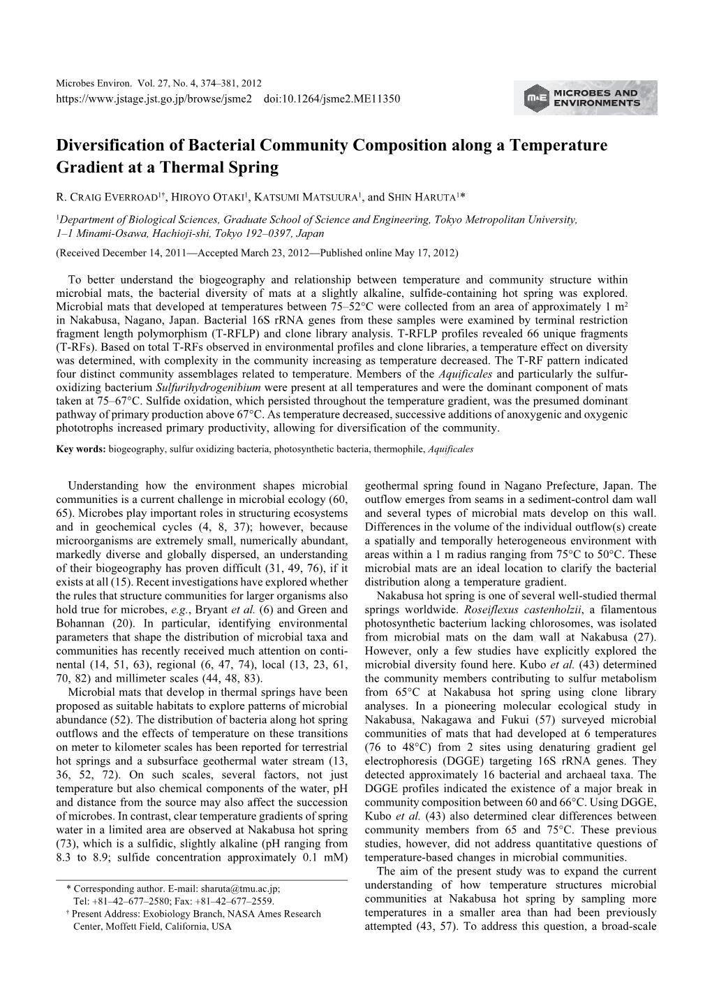 Diversification of Bacterial Community Composition Along a Temperature Gradient at a Thermal Spring