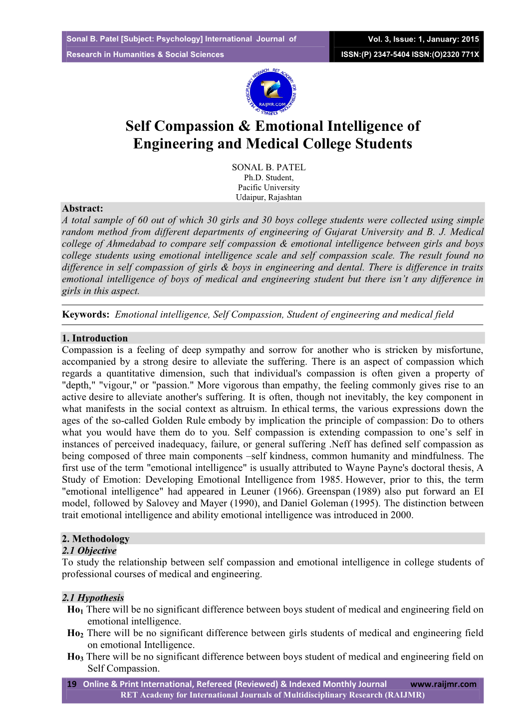 Self Compassion & Emotional Intelligence of Engineering And