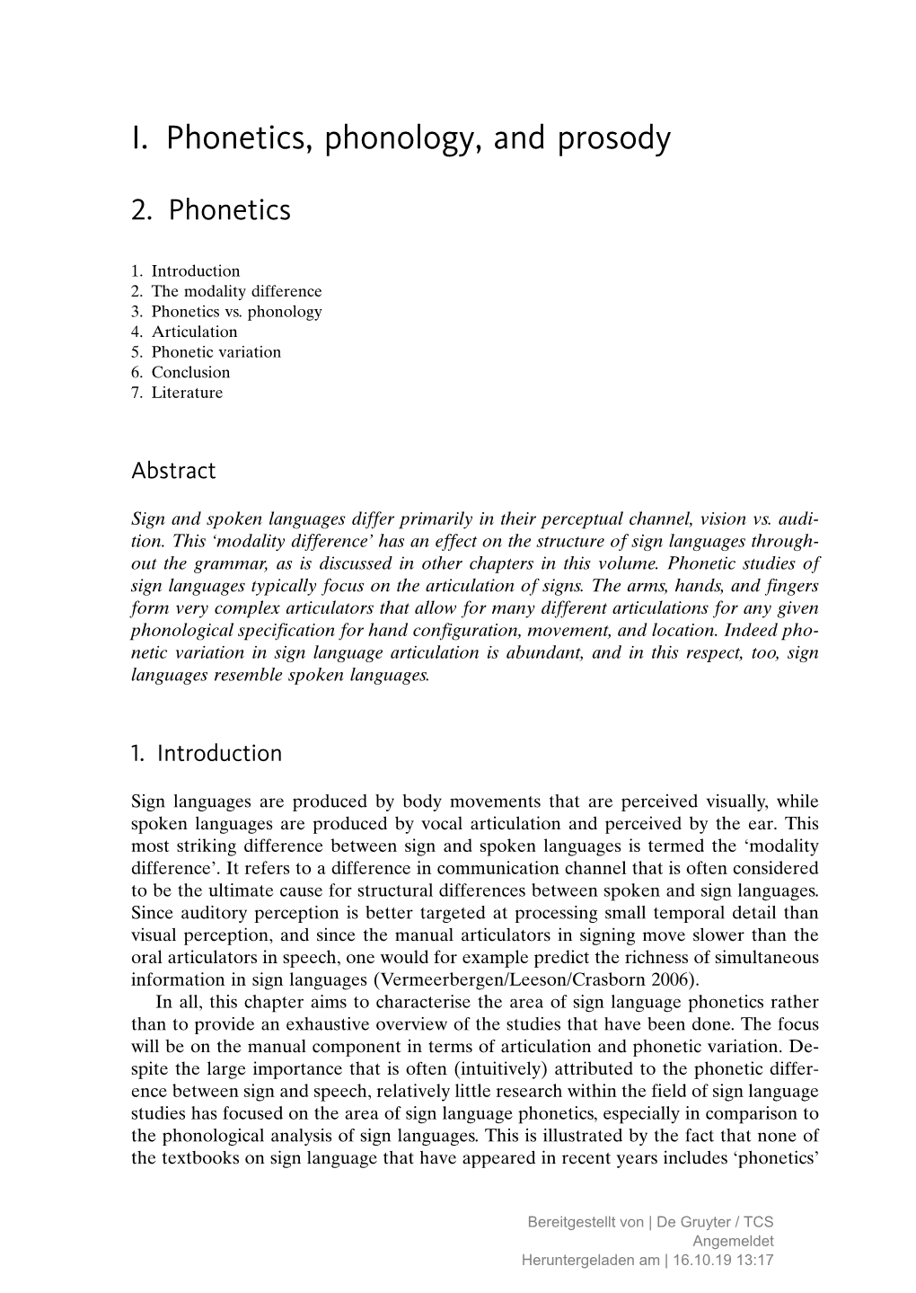 I. Phonetics, Phonology, and Prosody