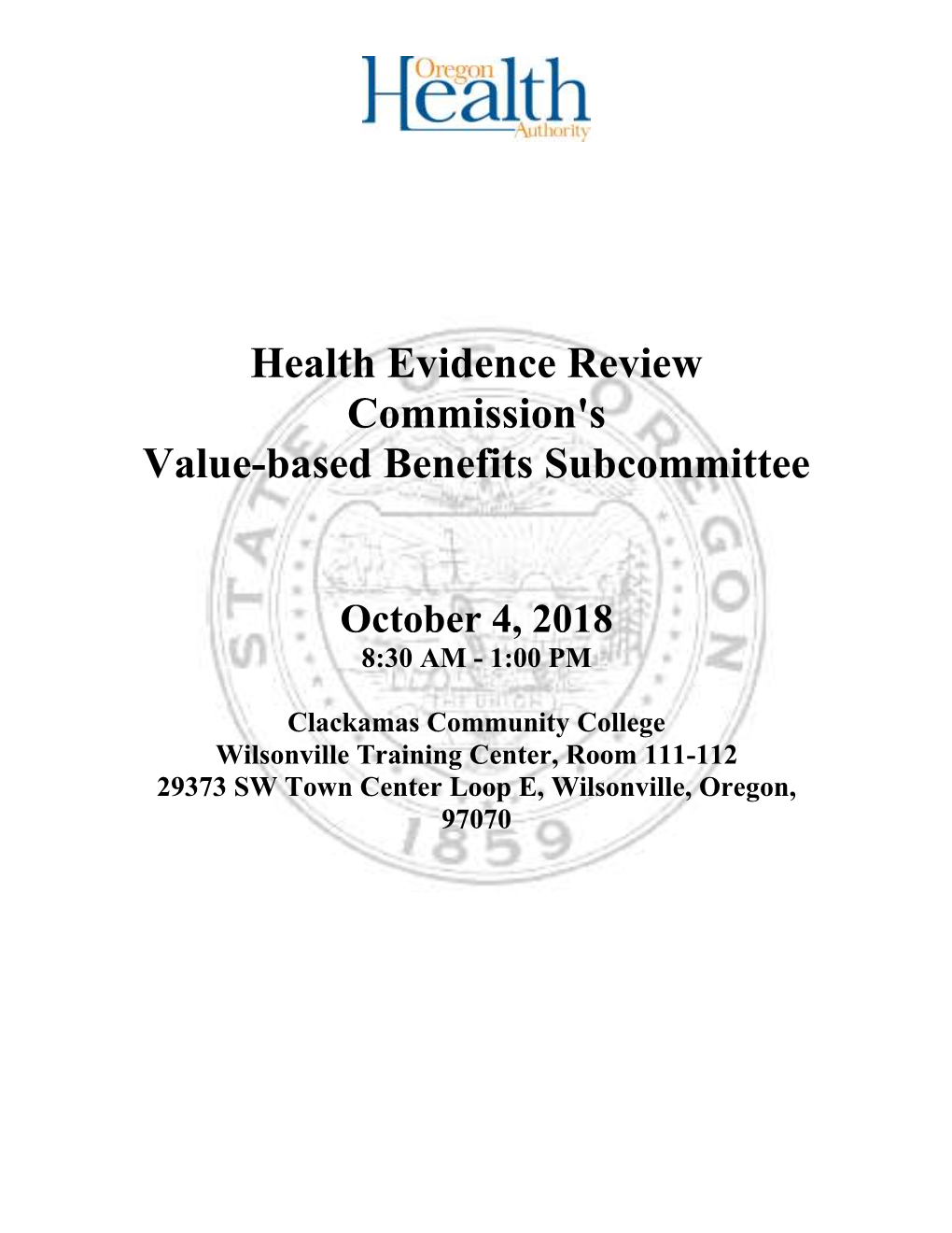 Health Evidence Review Commission's Value-Based Benefits Subcommittee