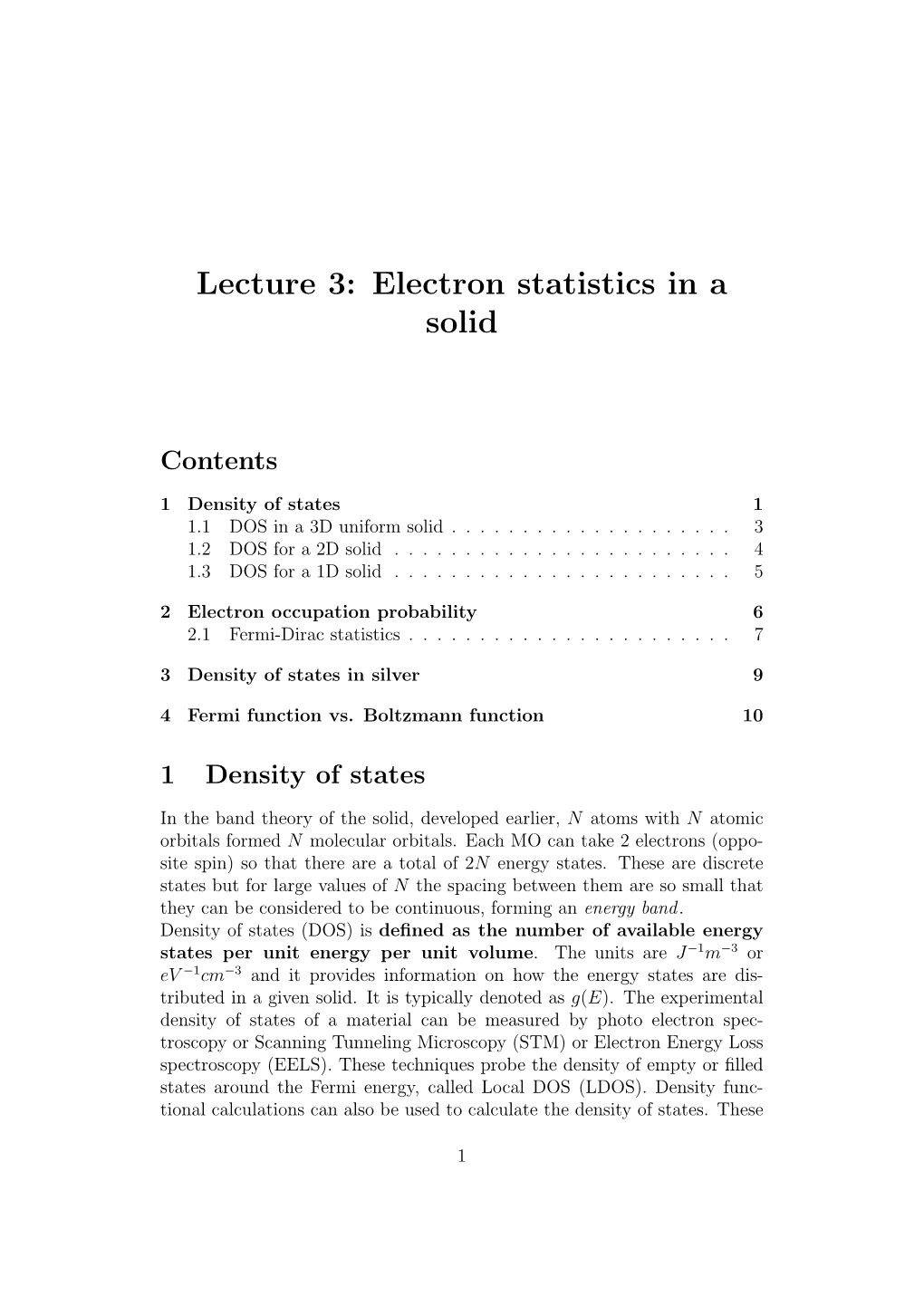 Electron Statistics in a Solid