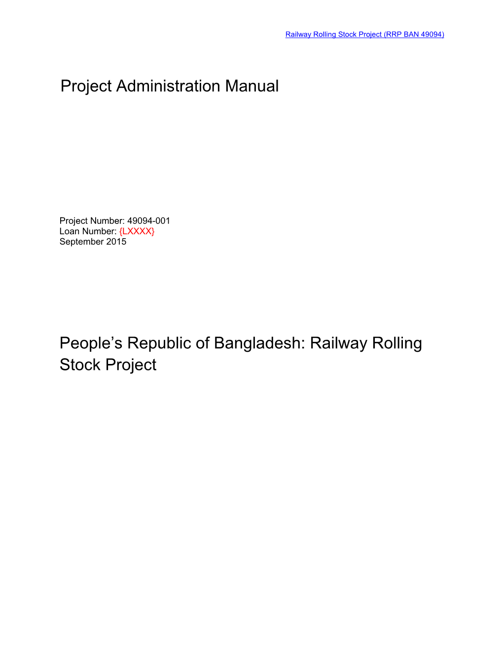 People's Republic of Bangladesh: Railway Rolling Stock Project