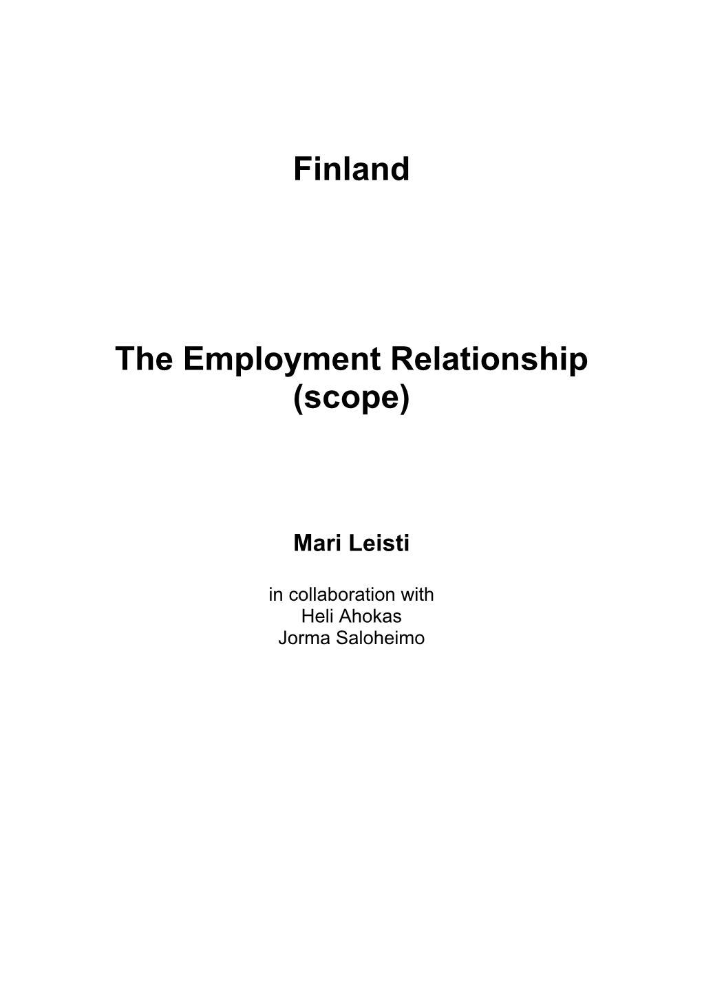 Finland the Employment Relationship (Scope)