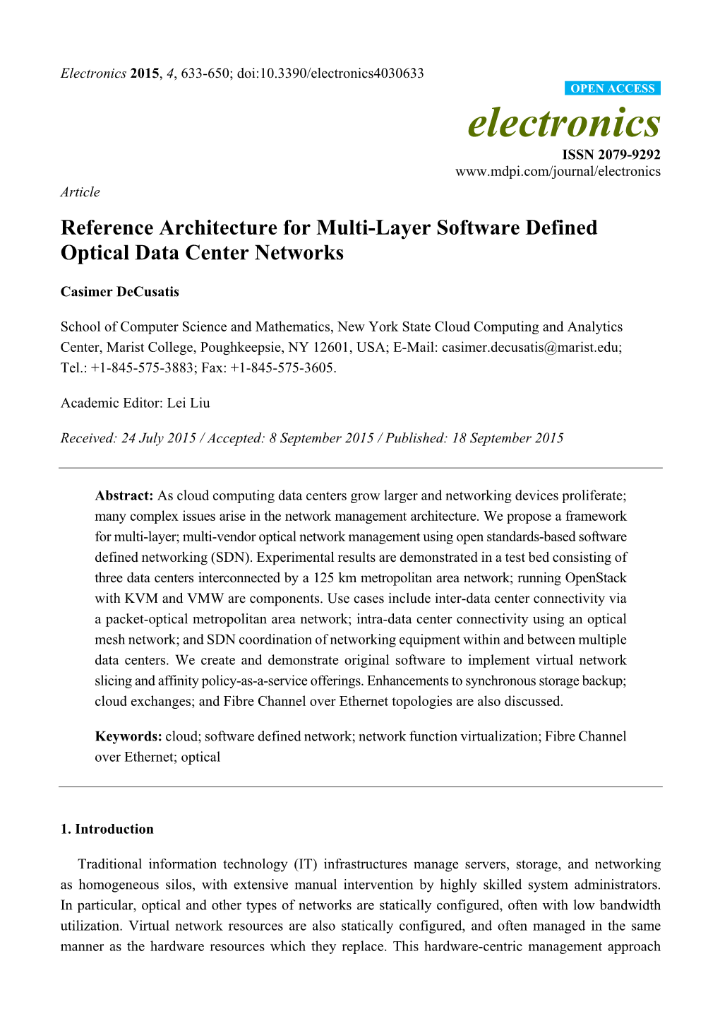 Reference Architecture for Multi-Layer Software Defined Optical Data Center Networks