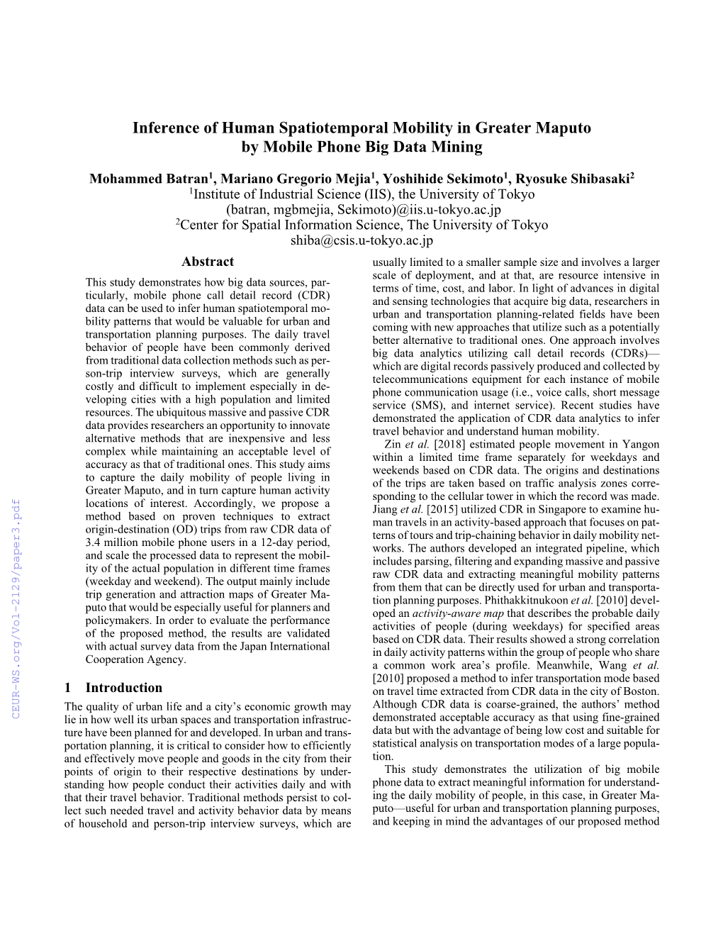 Inference of Human Spatiotemporal Mobility in Greater Maputo by Mobile Phone Big Data Mining