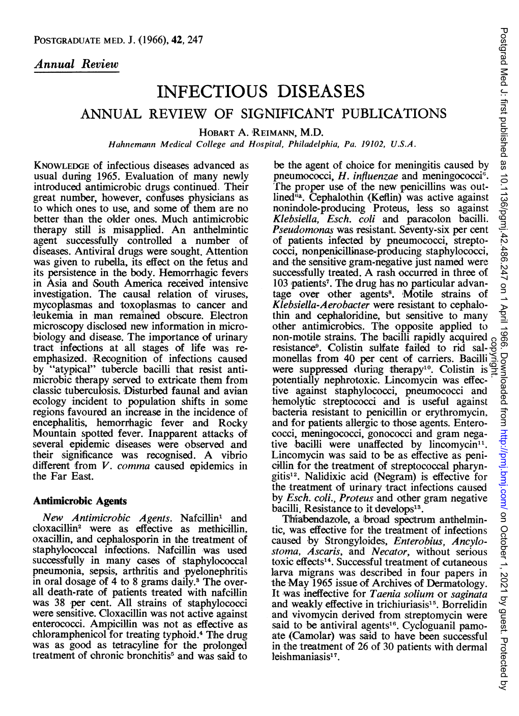 Infectious Diseases Annual Review of Significant Publications Hobart A