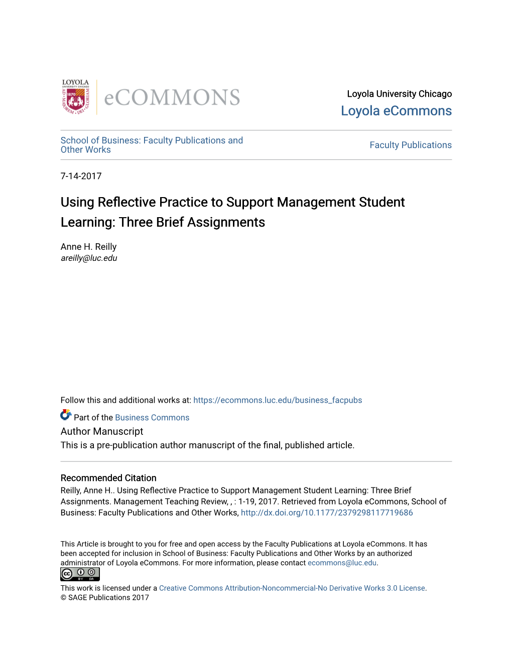 Using Reflective Practice to Support Management Student Learning: Three Brief Assignments