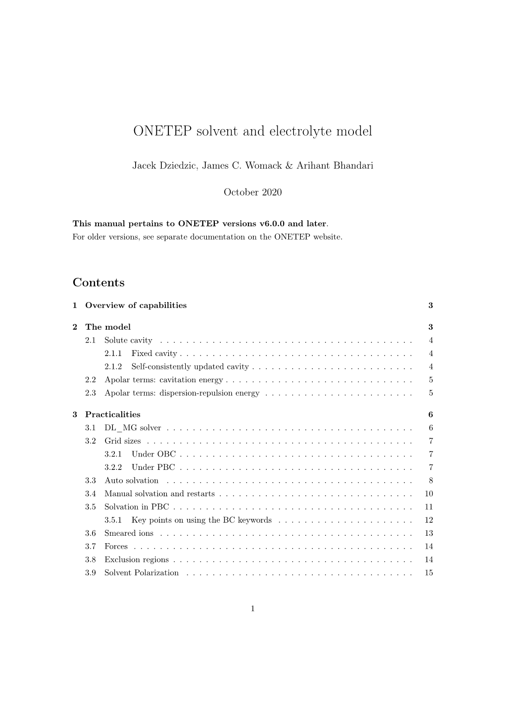 ONETEP Solvent and Electrolyte Model