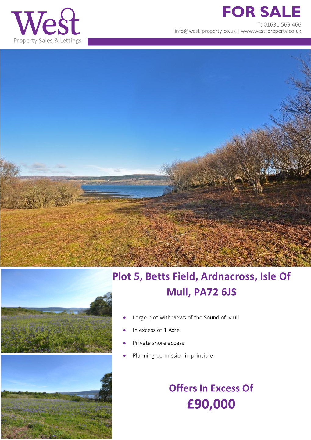 FOR SALE Plot 5, Betts Field, Ardnacross, Isle of Mull, PA72